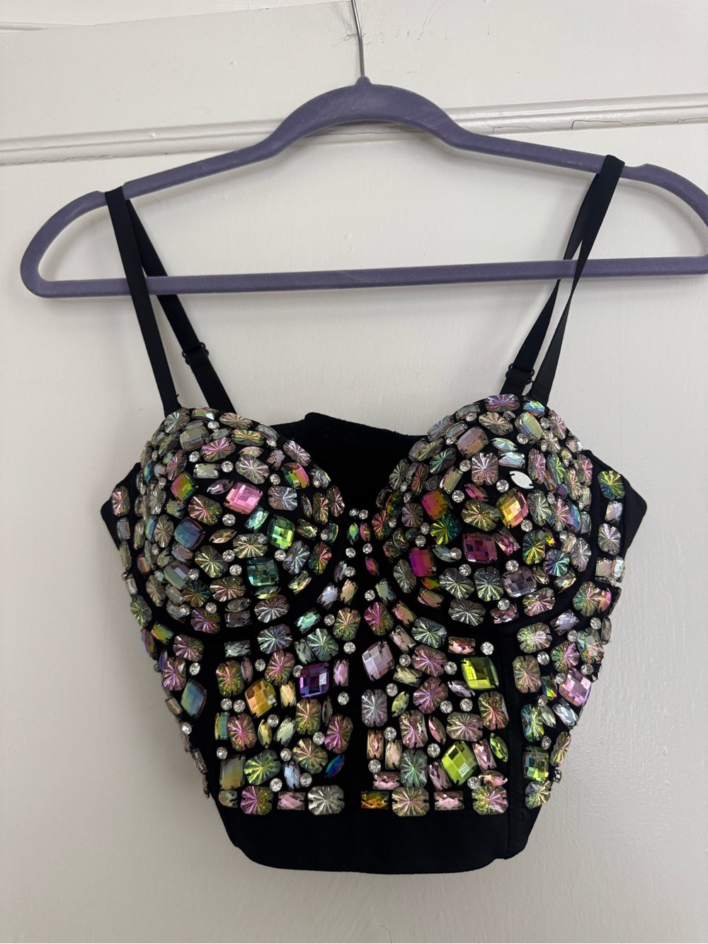 Black Beaded Bustier with Multicolor Gems and beading